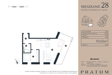 Rzut - Mieszkanie na sprzedaż 2 pokoje o powierzchni 59,62 m² - numer M28 w Pratum Apartamenty Etap I