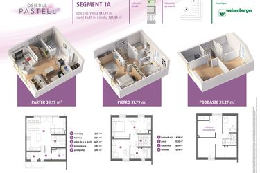 Rzut - Dom na sprzedaż 3 pokoje o powierzchni 113,78 m² - numer 1a w Osiedle Pastell