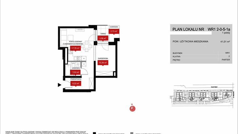 Rzut - Mieszkanie na sprzedaż 1 pokój o powierzchni 41,01 m² - numer WR1 2/0/5/1a w Przystań Reymonta
