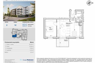 Rzut - Mieszkanie na sprzedaż 2 pokoje o powierzchni 45,35 m² - numer 12 w Balantia