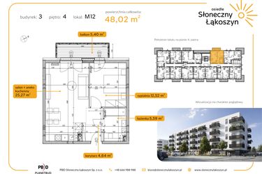 Rzut - Mieszkanie na sprzedaż 2 pokoje o powierzchni 48,02 m² - numer 3.4.12 w Osiedle Słoneczny Łąkoszyn