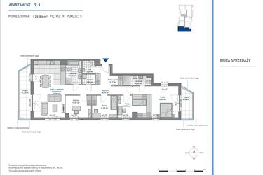 Rzut - Mieszkanie na sprzedaż 5 pokoi o powierzchni 129,84 m² - numer 9.3 w SEAHall