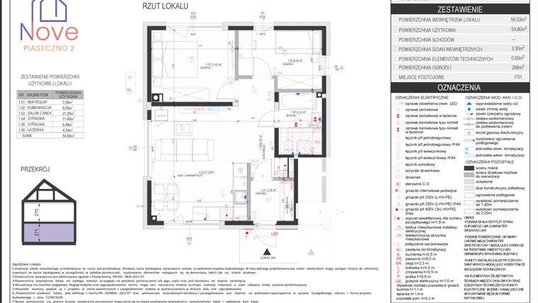 Rzut - Dom na sprzedaż 3 pokoje o powierzchni 54,8 m² - numer G4.1 w Nove Piaseczno 2 etap G