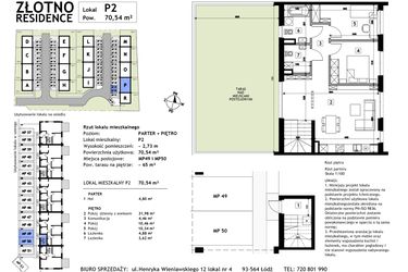 Rzut - Mieszkanie na sprzedaż 3 pokoje o powierzchni 70,54 m² - numer P2 w Złotno Residence