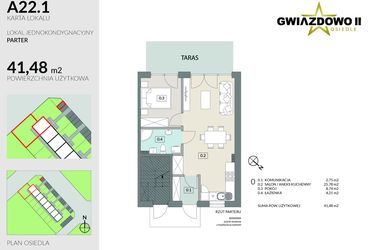 Rzut - Mieszkanie na sprzedaż 2 pokoje o powierzchni 41,48 m² - numer A22.1 w Gwiazdowo II