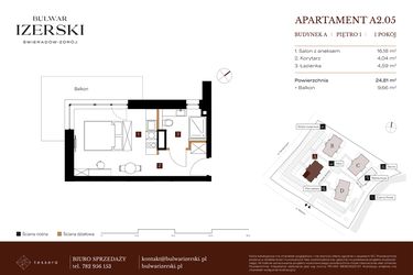 Rzut - Mieszkanie na sprzedaż 1 pokój o powierzchni 24,81 m² - numer A2.05 w Bulwar Izerski
