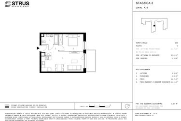 Rzut - Mieszkanie na sprzedaż 2 pokoje o powierzchni 41,62 m² - numer 5.A33 w Staszica 3