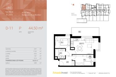 Rzut - Mieszkanie na sprzedaż 3 pokoje o powierzchni 44,5 m² - numer M11_NF.d w Nowe Flisy II