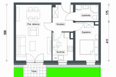 Rzut - Mieszkanie na sprzedaż 2 pokoje o powierzchni 46,72 m² - numer A1/M02/0P w Zielony Brochów 7 - etap A