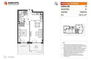 Rzut - Mieszkanie na sprzedaż 2 pokoje o powierzchni 43,11 m² - numer B4 w Przystań Brzeźno etap 1.2