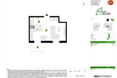 Rzut - Mieszkanie na sprzedaż 1 pokój o powierzchni 25,09 m² - numer B7 w Osiedle Zielna IV faza 2