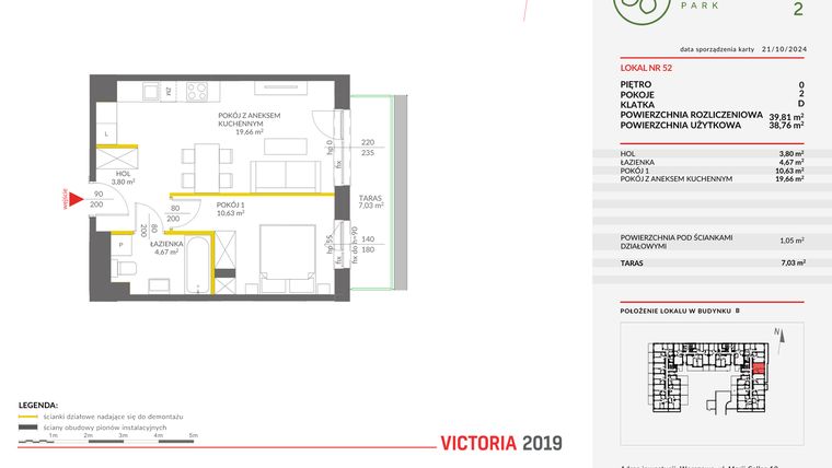 Rzut - Mieszkanie na sprzedaż 2 pokoje o powierzchni 39,81 m² - numer B.52 w Olchowy Park II