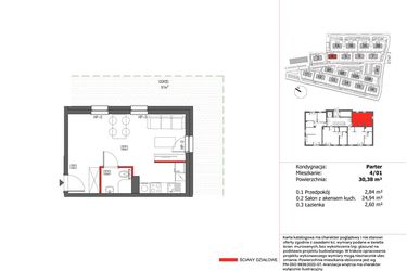 Rzut - Mieszkanie na sprzedaż 1 pokój o powierzchni 30,38 m² - numer PS_4/01 w Panorama Ślężańska