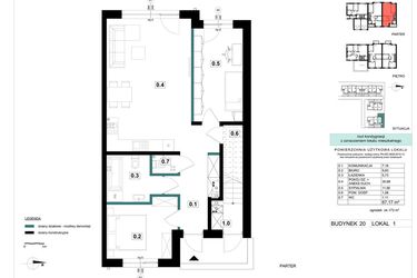 Rzut - Mieszkanie na sprzedaż 3 pokoje o powierzchni 67,17 m² - numer 20-1 w Błonie Bosco