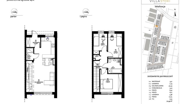 Rzut - Dom na sprzedaż 4 pokoje o powierzchni 71,55 m² - numer B6 w Villa Stoki (domy)