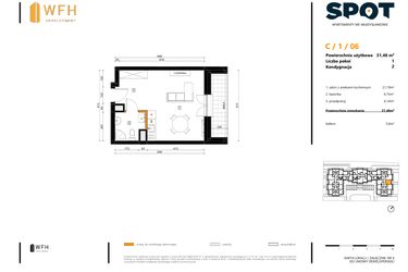 Rzut - Mieszkanie na sprzedaż 1 pokój o powierzchni 31,48 m² - numer C.1.06 w SPOT