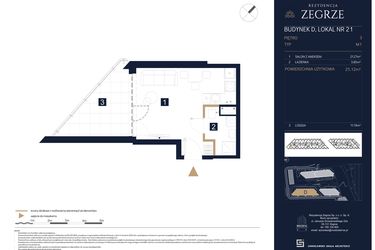 Rzut - Mieszkanie na sprzedaż 1 pokój o powierzchni 25,12 m² - numer D21 w Rezydencja Zegrze etap III