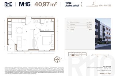 Rzut - Mieszkanie na sprzedaż 2 pokoje o powierzchni 40,97 m² - numer 15 w Radzikowskiego 110