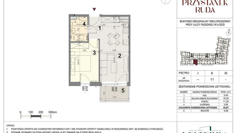 Rzut - Mieszkanie na sprzedaż 2 pokoje o powierzchni 36,08 m² - numer 11 w Przystanek Ruda