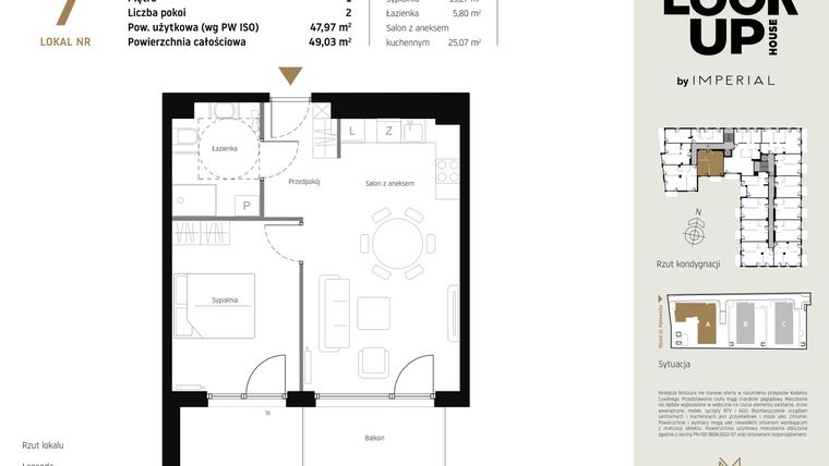 Rzut - Mieszkanie na sprzedaż 2 pokoje o powierzchni 47,97 m² - numer A.7 w Look Up House