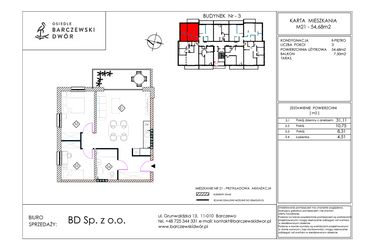Rzut - Mieszkanie na sprzedaż 3 pokoje o powierzchni 54,68 m² - numer M21 w Osiedle Barczewski Dwór etap III