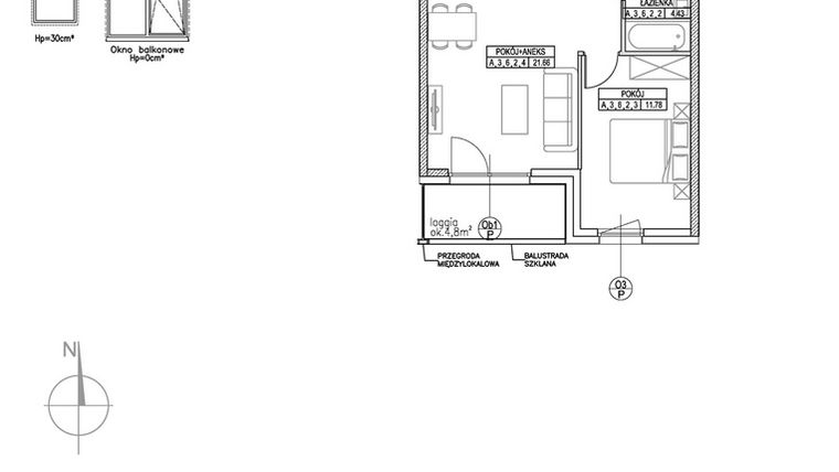 Rzut - Mieszkanie na sprzedaż 2 pokoje o powierzchni 42,89 m² - numer A.3.6.2 w Forma