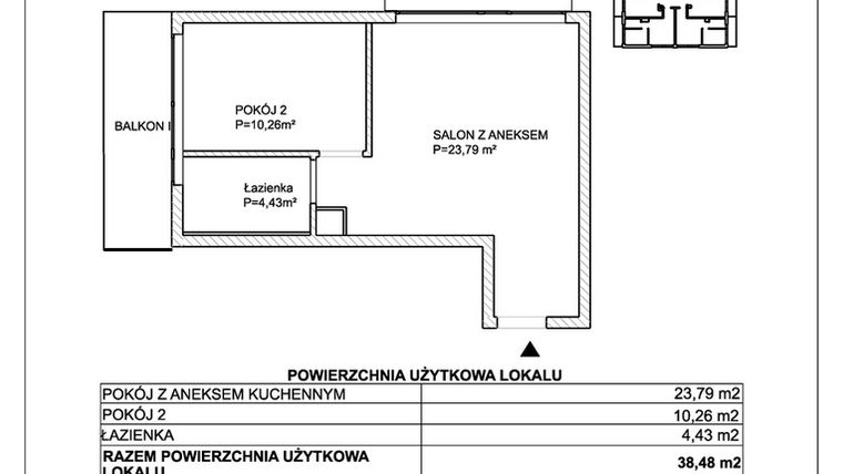 Rzut - Mieszkanie na sprzedaż 2 pokoje o powierzchni 38,48 m² - numer M15 w SUNDAY Resort Ustronie Morskie II