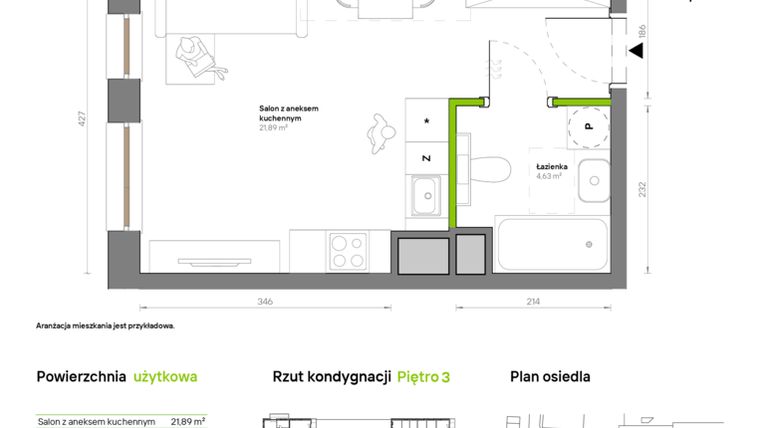 Rzut - Mieszkanie na sprzedaż 1 pokój o powierzchni 26,52 m² - numer A.3.5 w Żywiecka Vita