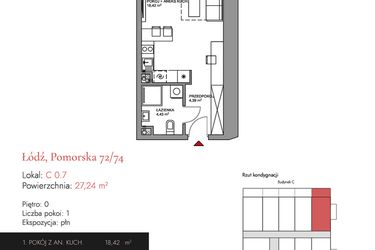 Rzut - Mieszkanie na sprzedaż 1 pokój o powierzchni 27,24 m² - numer C 0.7 w Melody Loft