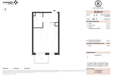 Rzut - Mieszkanie na sprzedaż 1 pokój o powierzchni 33,26 m² - numer A/3/5.2 w Smardzewska 8