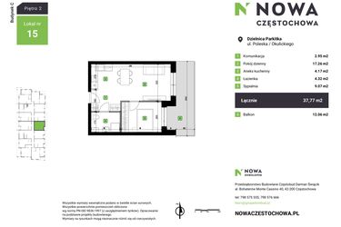 Rzut - Mieszkanie na sprzedaż 2 pokoje o powierzchni 72,86 m² - numer C-15 w Nowa Częstochowa