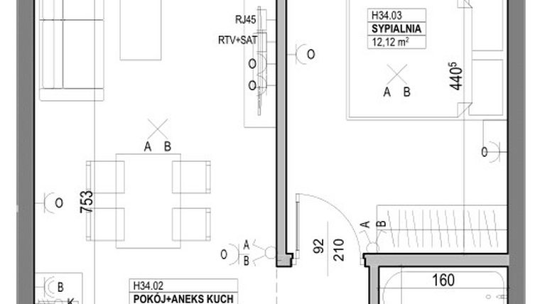 Rzut - Mieszkanie na sprzedaż 2 pokoje o powierzchni 43,69 m² - numer H34 w Miasto Ogród 6 - HELSINKI