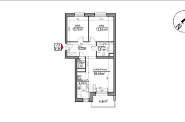 Rzut - Mieszkanie na sprzedaż 3 pokoje o powierzchni 61,86 m² - numer 4 m. 21 w Osiedle Rytm etap 3