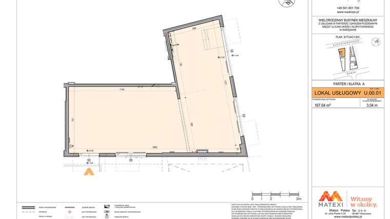 Rzut - Lokal użytkowy na sprzedaż 1 pokój o powierzchni 167,04 m² - numer U.00.01 w Na Okrzei