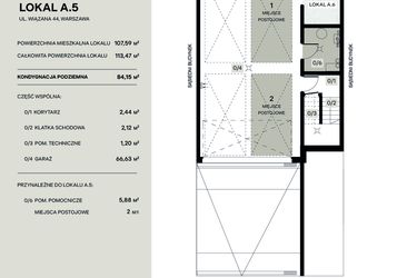 Rzut - Mieszkanie na sprzedaż 4 pokoje o powierzchni 107,59 m² - numer A.5 w Wiązana Residence