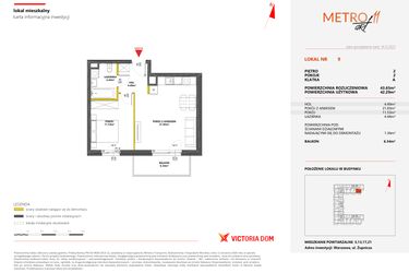 Rzut - Mieszkanie na sprzedaż 2 pokoje o powierzchni 43,65 m² - numer 9 w Metro Art 11