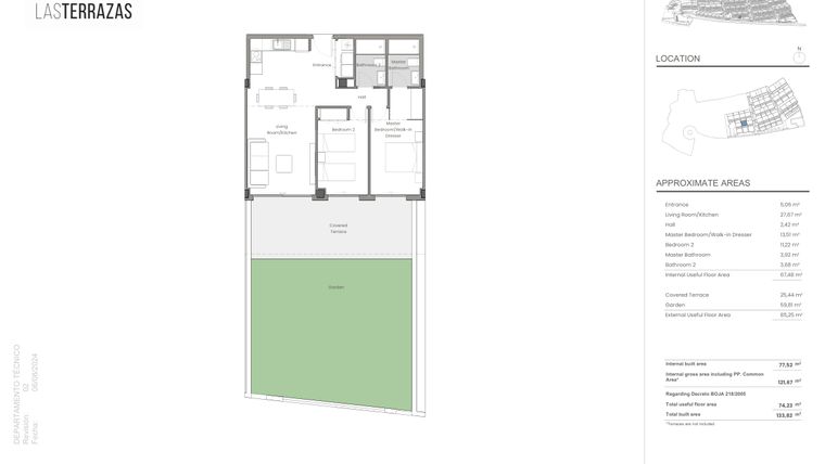Rzut - Mieszkanie na sprzedaż 2 pokoje o powierzchni 121,7 m² - numer B8.P00 w Las Terrazaz de Macenas