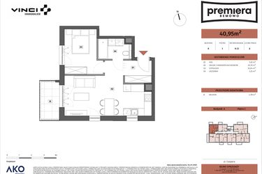 Rzut - Mieszkanie na sprzedaż 2 pokoje o powierzchni 40,95 m² - numer A.11 w Premiera Bemowo