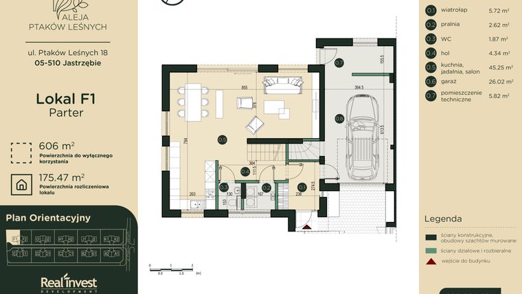 Rzut - Dom na sprzedaż 5 pokoi o powierzchni 175,47 m² - numer F1 w Aleja Ptaków Leśnych