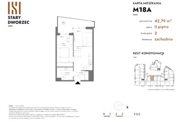 Rzut - Mieszkanie na sprzedaż 2 pokoje o powierzchni 42,79 m² - numer M 18A w Stary Dworzec