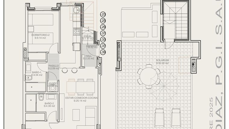 Rzut - Mieszkanie na sprzedaż 2 pokoje o powierzchni 59,8 m² - numer T1.25 w Residencial La Isla III