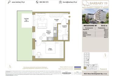 Rzut - Mieszkanie na sprzedaż 2 pokoje o powierzchni 36,62 m² - numer M7 w Barbary 19