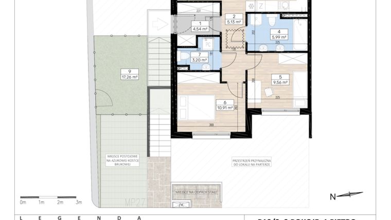 Rzut - Mieszkanie na sprzedaż 3 pokoje o powierzchni 64,46 m² - numer B12/2 w RIVA