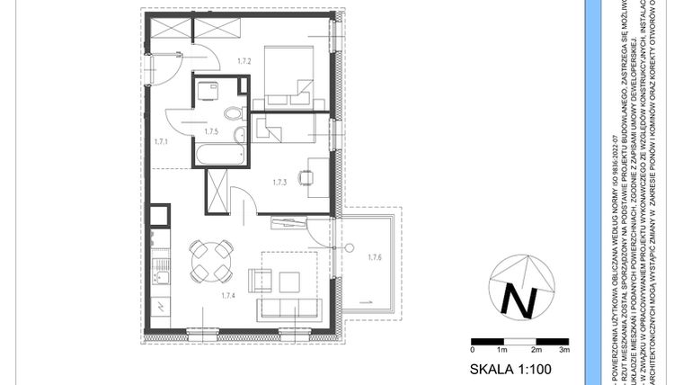 Rzut - Mieszkanie na sprzedaż 3 pokoje o powierzchni 49,89 m² - numer B.7 w Osiedle Telimeny etap III