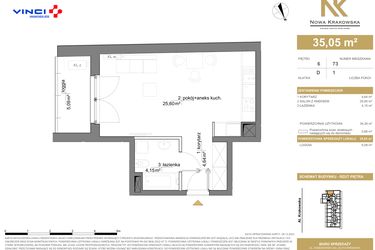 Rzut - Mieszkanie na sprzedaż 1 pokój o powierzchni 35,05 m² - numer D.6.73 w Nowa Krakowska