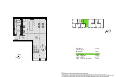 Rzut - Mieszkanie na sprzedaż 2 pokoje o powierzchni 56,71 m² - numer C.8 w Pawia od Nowa