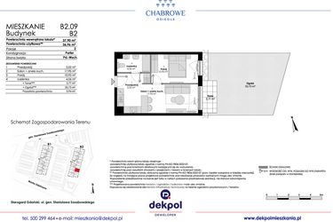 Rzut - Mieszkanie na sprzedaż 2 pokoje o powierzchni 36,96 m² - numer B2.09 w Osiedle Chabrowe