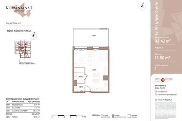 Rzut - Mieszkanie na sprzedaż 1 pokój o powierzchni 36,42 m² - numer 42 w Kopalniana