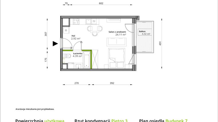 Rzut - Mieszkanie na sprzedaż 1 pokój o powierzchni 31,42 m² - numer 079/7 w Aleje Praskie