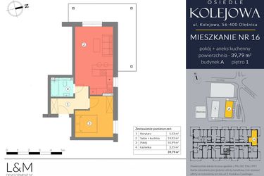 Rzut - Mieszkanie na sprzedaż 2 pokoje o powierzchni 39,79 m² - numer A.16 w Osiedle Kolejowa